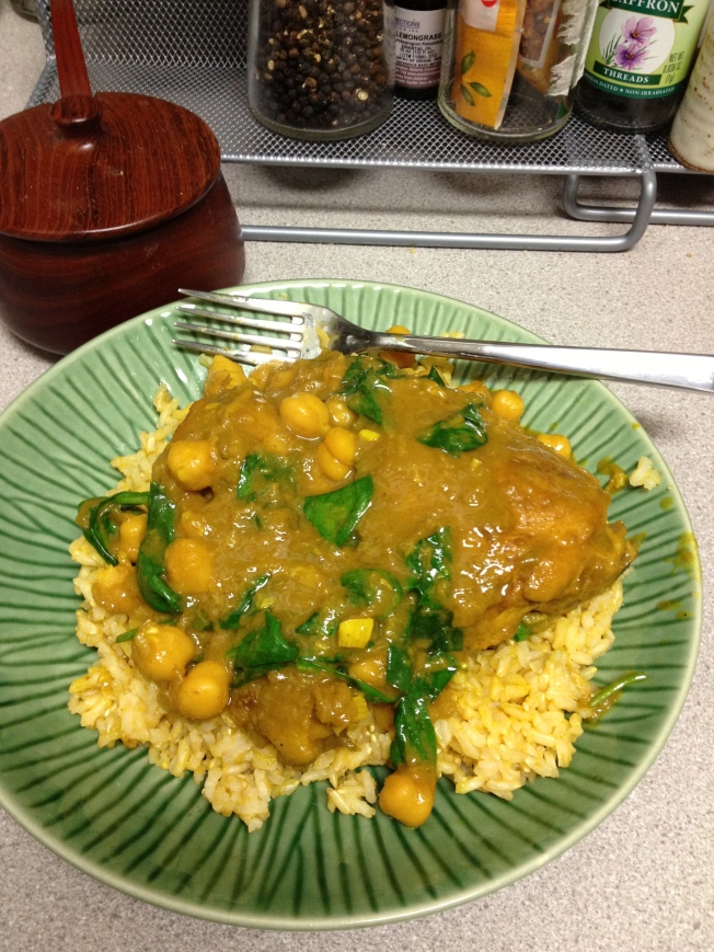 Indian-Spiced Chicken over Brown, Long-grain Rice